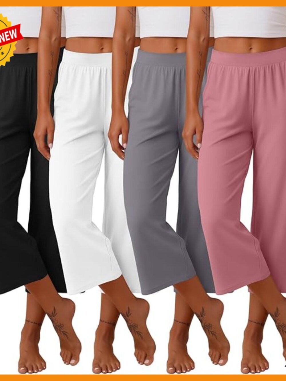 4 Pack Wide Leg Capri Sweatpants High Waist Yoga Lounge Pants with Pocket